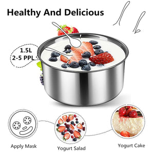 1.5L Automatic Yogurt Maker with 7 Jars DIY Tool Electric Yogurt Maker Yogurt 15W Kitchen Appliances Liner Stainless Steel