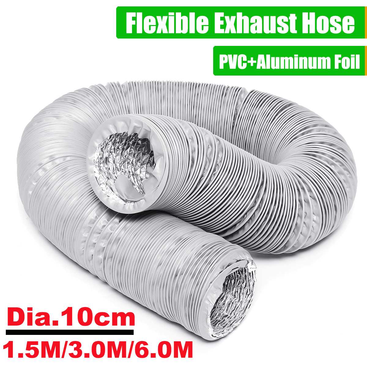 1.5m/3m/6m Exhaust Pipe Flexible Air Conditioner Exhaust Pipe Vent Hose Duct Outlet 100mm Ventilation Duct Vent Hose