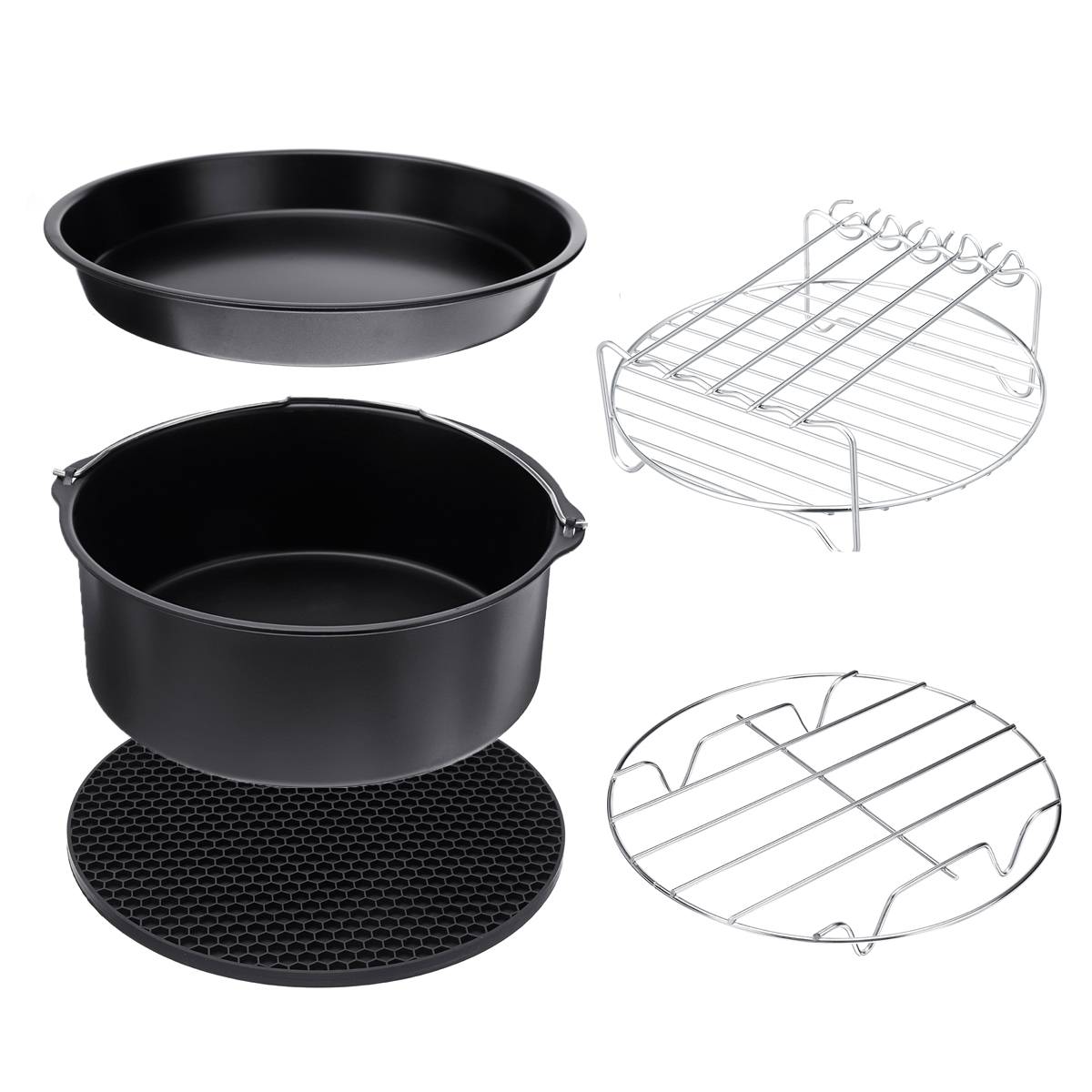 10PCS Air Fryer Accessories 9 Inch Fit for Airfryer 5.2-6.8QT Baking Basket Pizza Plate Grill Pot Kitchen Cooking Tool for Party