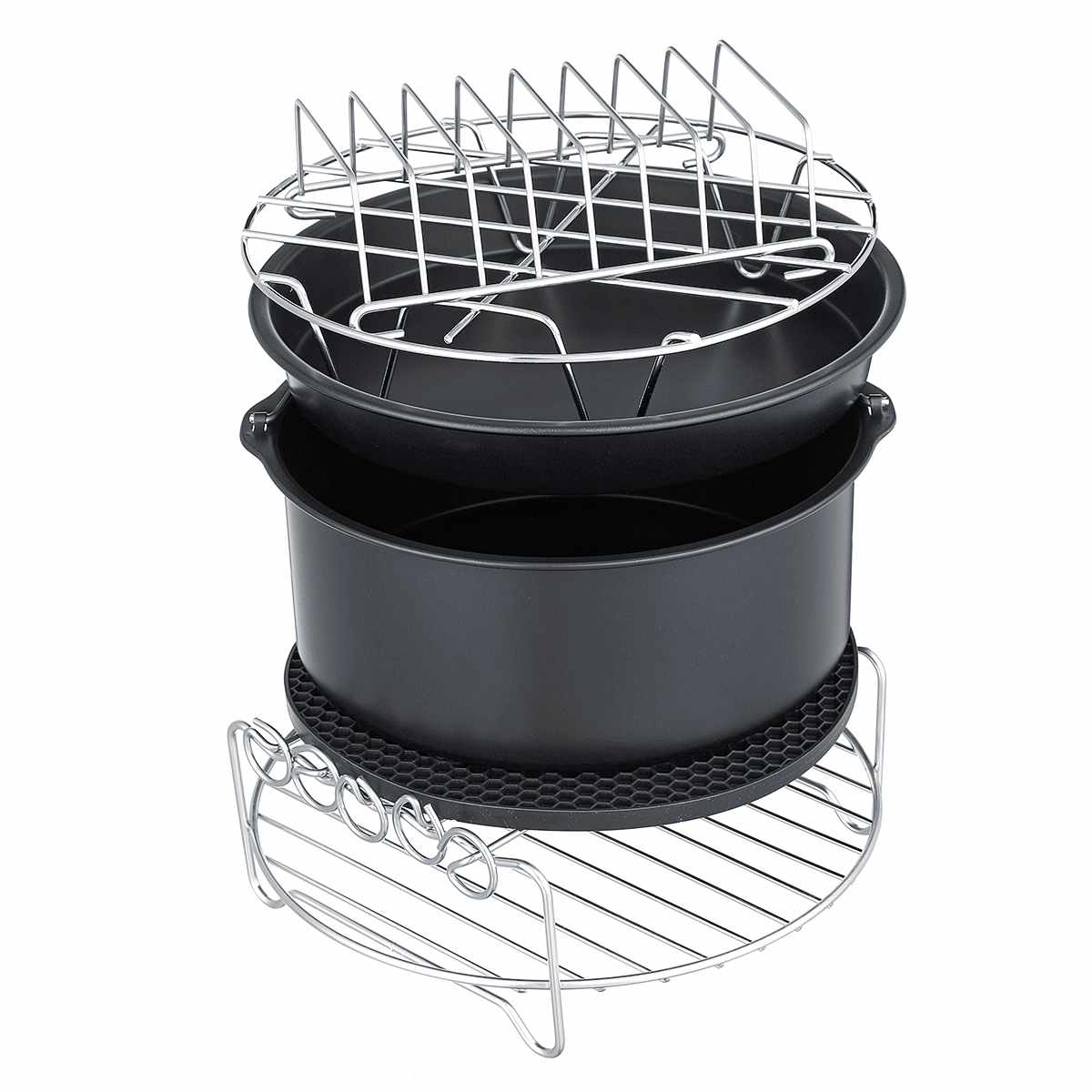 11pcs Air Fryer Accessories 9 Inch Fit for Airfryer 5.2-6.8QT Baking Basket Pizza Plate Grill Pot Kitchen Cooking Tool for Party