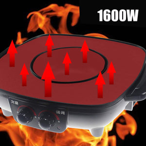 1600W 220V Electric Hot Pot Barbecue Grill Pan 2 in 1 Cookware Indoor Electric BBQ Machine Multi Cooker Non-Stick Baking Plate