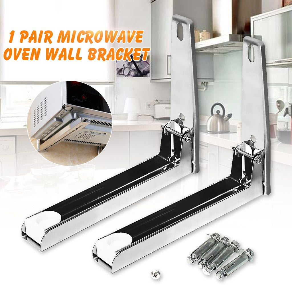 1Pair Stainless Steel Microwave Oven Rack Wall-Mounted Folding Kitchen Shelf Retractable Bracket Oven Rack Stand Support Holder