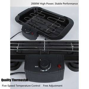 2000W 220V Portable Smokeless Electric Pan Grill BBQ Stove Electric Griddle Barbecue Machine 5 Temperature Mode for Home Camping