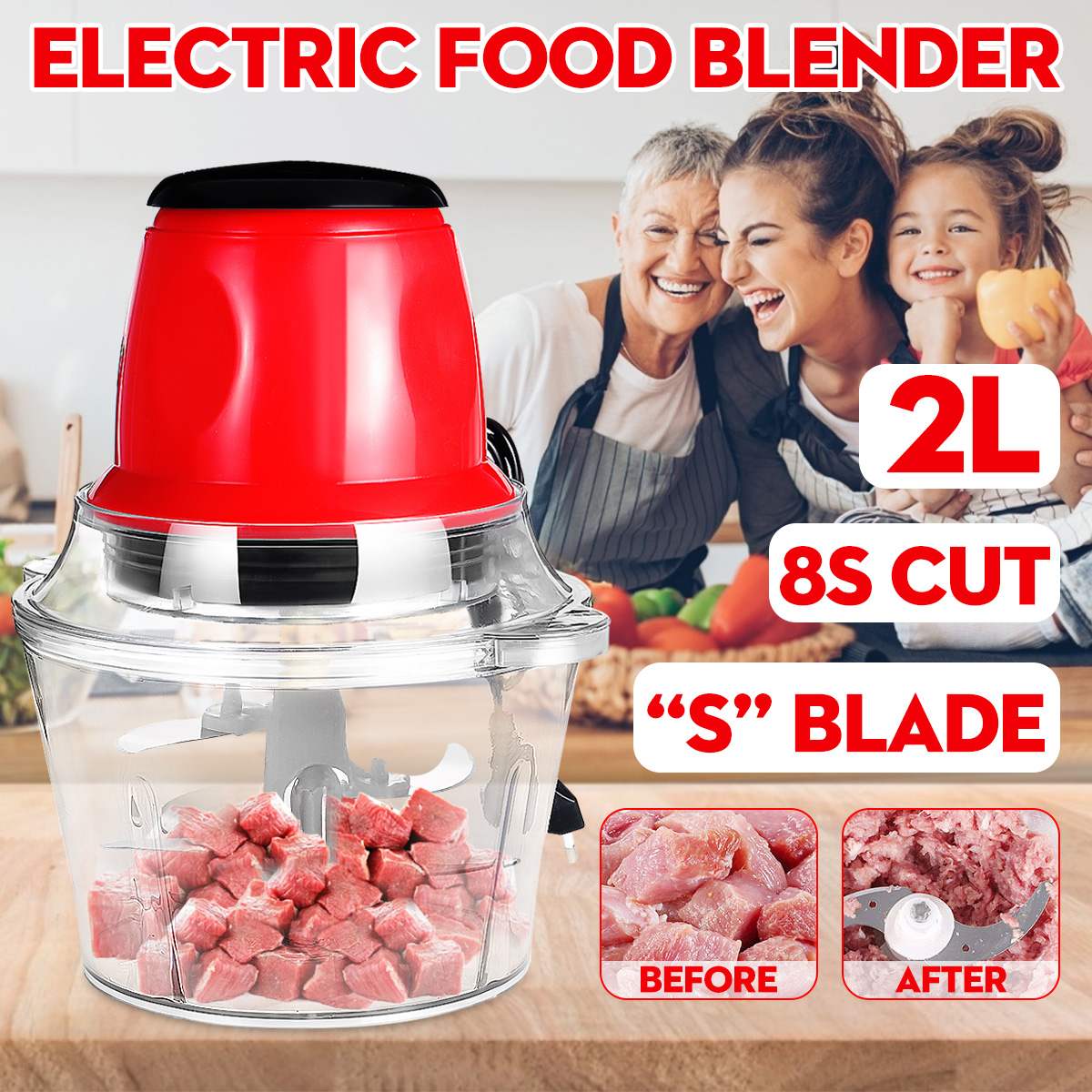 220V 2L Electric Meat Grinder Vegetable Chopper Kitchen Electric Blender Meat Slicer Cutter Household Grinders Food Processor