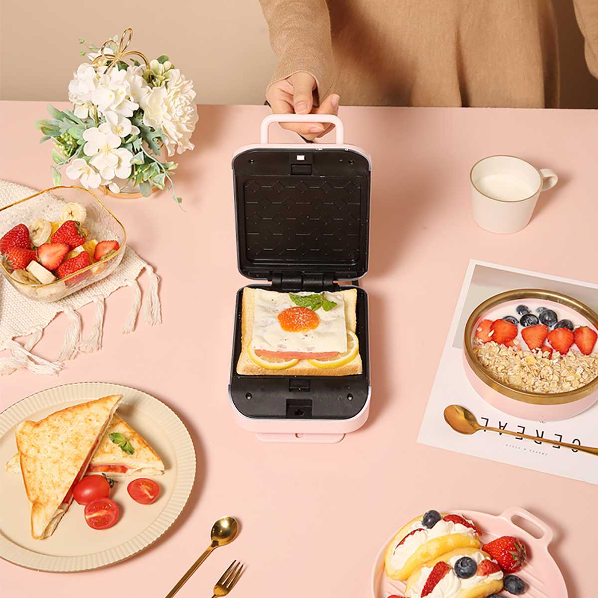 220V 600W Mini Electric Automatic Waffle Maker Sandwich Hamburger Cake Bubble Egg Oven Pan Pot Machine for Breakfast Dinner