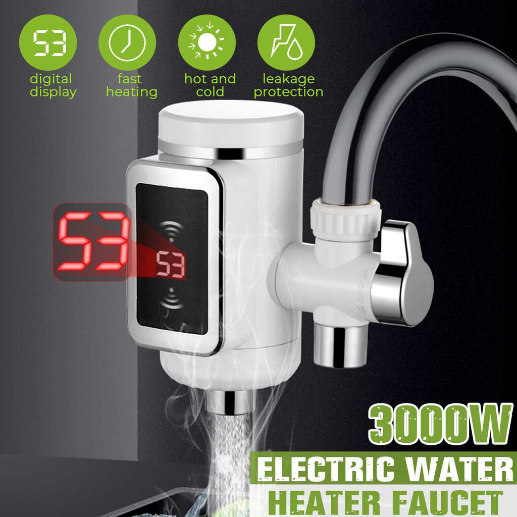 3000W Electric Kitchen Water Heating Tap Instant Hot Water Faucet Heating Tankless Water Heater LED Display 220V