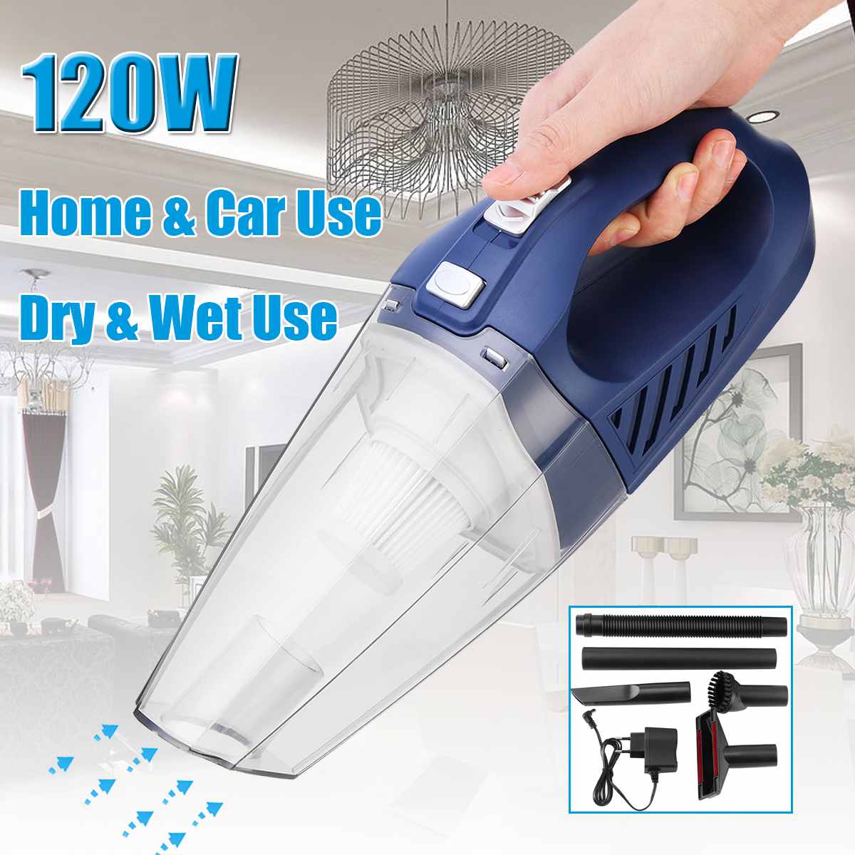 3500Pa 120W Portable Cordless Vacuum Cleaner Handheld Rechargeable Car Vacuum Cleaner Home Wet/Dry Use Wireless Dust Collector