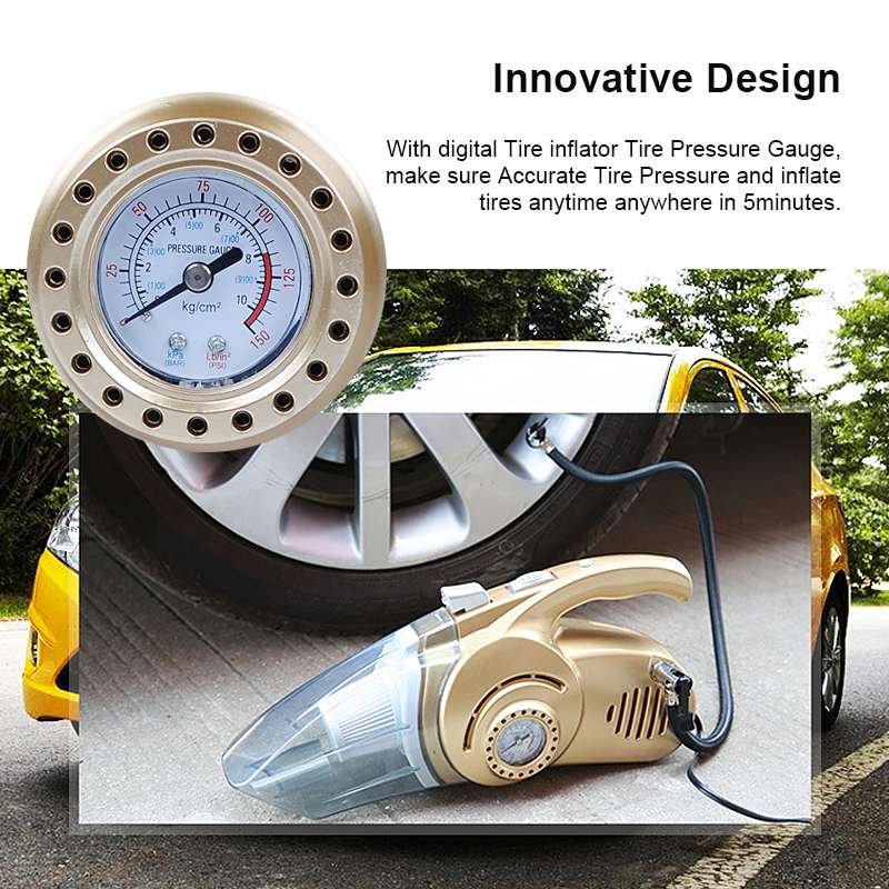 4 in 1 Multifunction Car Vacuum Cleaner with Digital Display Portable Dual Use Car Inflatable Pump Pressure Gauge Air Compressor