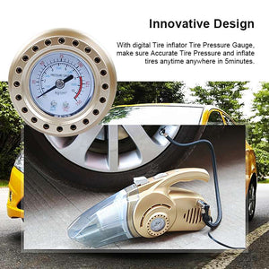 4 in 1 Multifunction Car Vacuum Cleaner with Digital Display Portable Dual Use Car Inflatable Pump Pressure Gauge Air Compressor