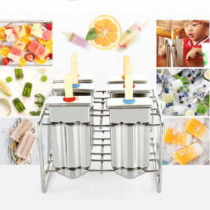 6 Mould Stainless Steel Molds Ice Lolly Popsicle Ice Cream Holder + 50Pcs Sticks Reusable DIY Ice Cream Makers Parts Kit Set