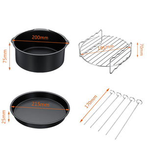 8pcs Air Fryer Accessories 9 Inch Fit for Airfryer 5.2-6.8QT Baking Basket Pizza Plate Grill Pot Kitchen Cooking Tool for Party