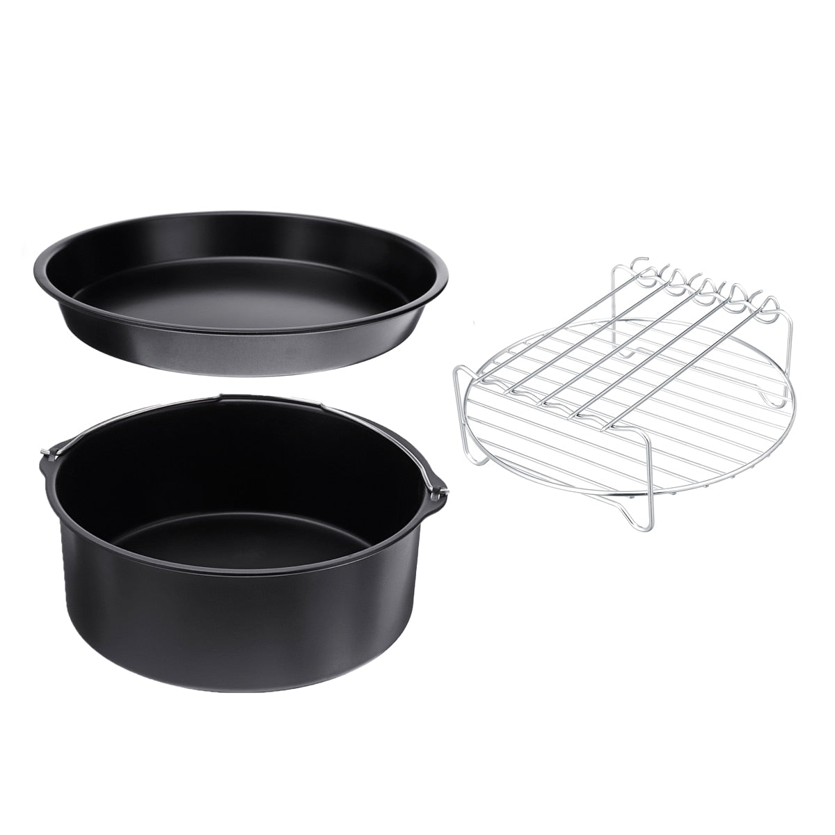 8pcs Air Fryer Accessories 9 Inch Fit for Airfryer 5.2-6.8QT Baking Basket Pizza Plate Grill Pot Kitchen Cooking Tool for Party