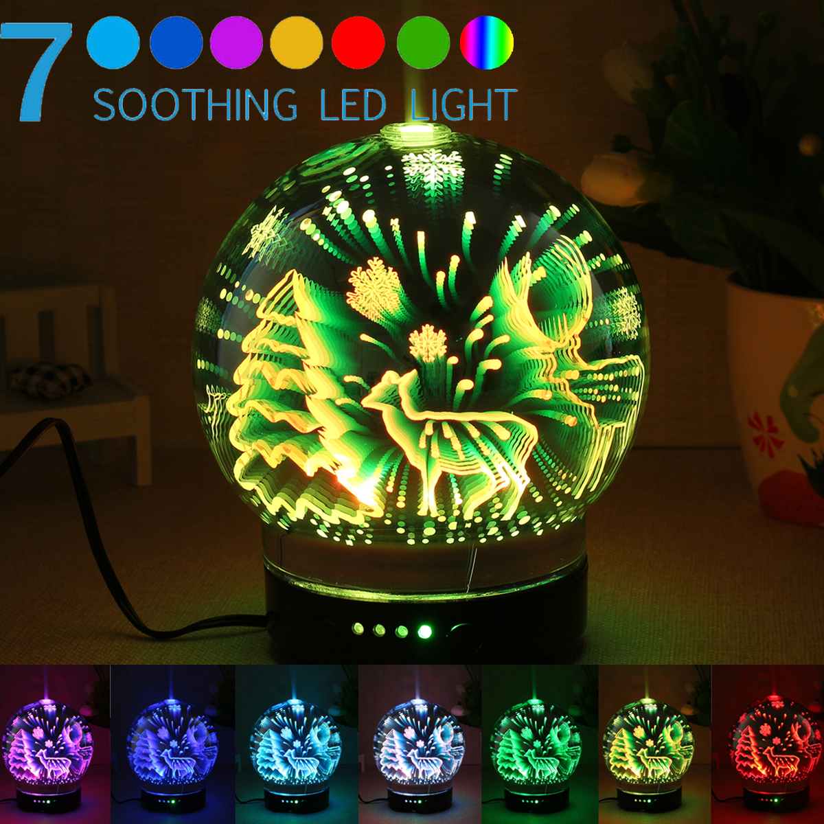 Aromatherapy Aroma Diffuser Ultrasonic Essential Oil Air USB Humidifier Lamp 3D Glass Night Light Night Cool Mist Purifier Home