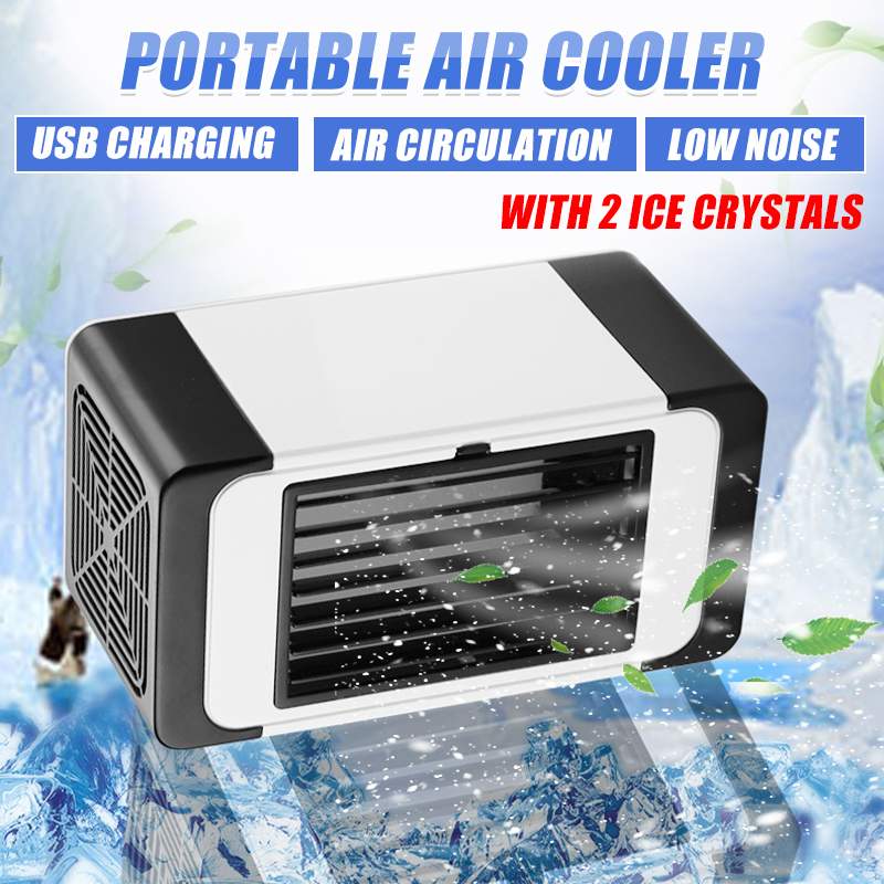 Mini USB Air Cooler Portable Air Conditioner Humidifier Purifier Desktop Air Cooling Fan Air Cooler Fan With 2 Ice Crystals