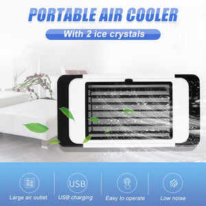 Mini USB Air Cooler Portable Air Conditioner Humidifier Purifier Desktop Air Cooling Fan Air Cooler Fan With 2 Ice Crystals