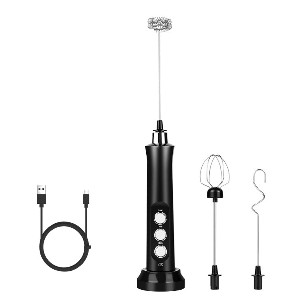 USB Electric Milk Frother Handheld Foam Coffee Machine with 2 Stainless Steel Spring Eggbeater Home Electric Milk Foamer Mixer