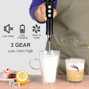 USB Electric Milk Frother Handheld Foam Coffee Machine with 2 Stainless Steel Spring Eggbeater Home Electric Milk Foamer Mixer